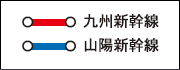 赤線＝九州新幹線／青線＝山陽新幹線